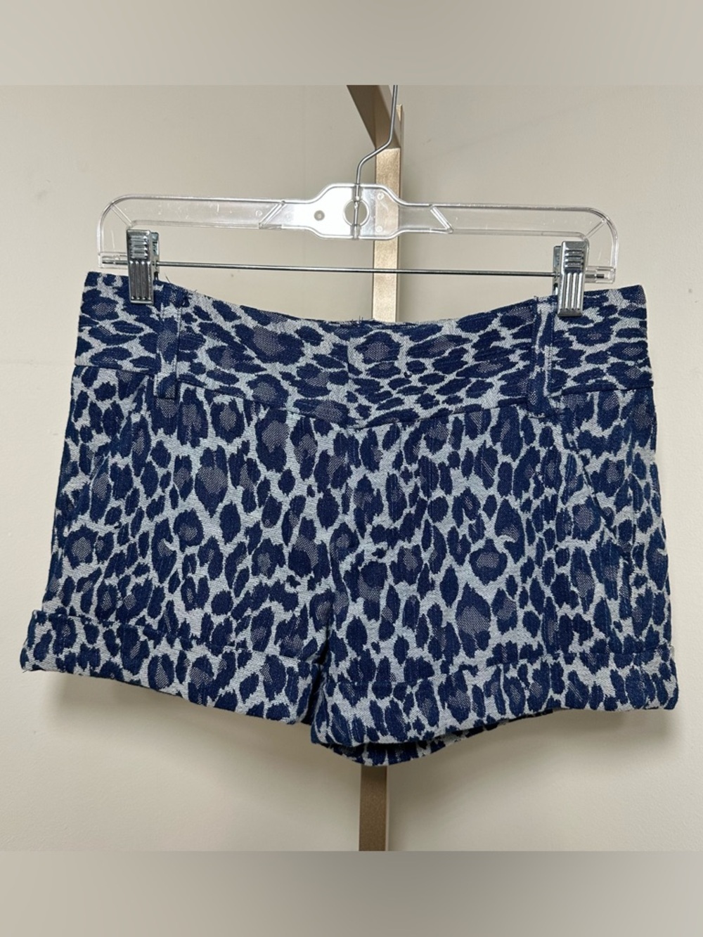 Alice + Olivia Navy and White Leopard Print Jean Shorts